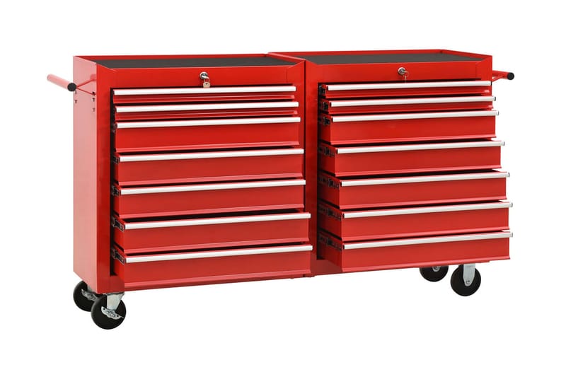 Verktygsvagn med 14 lådor stål röd - Röd - Verktygsvagn