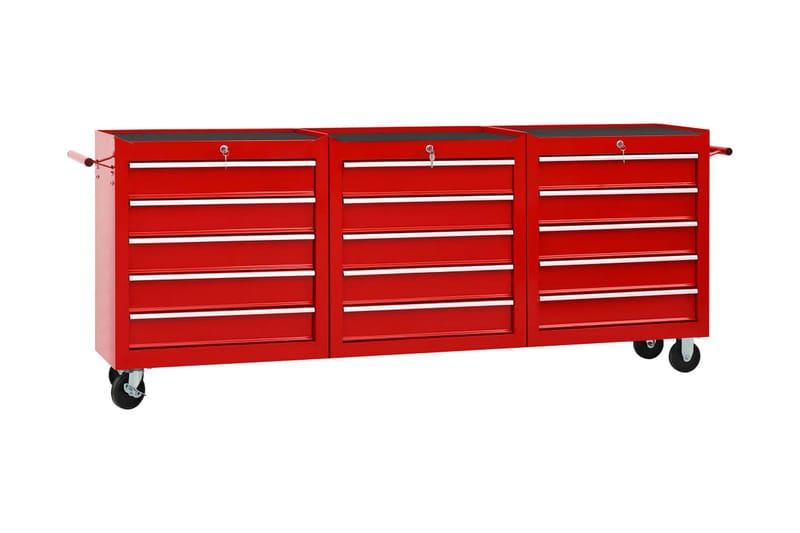Verktygsvagn med 15 lådor stål röd - Röd - Verktygsvagn