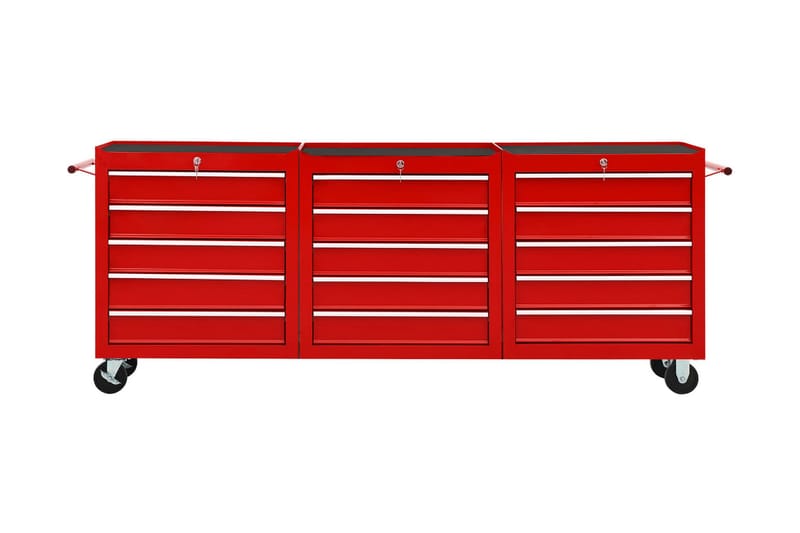 Verktygsvagn med 15 lådor stål röd - Röd - Verktygsvagn