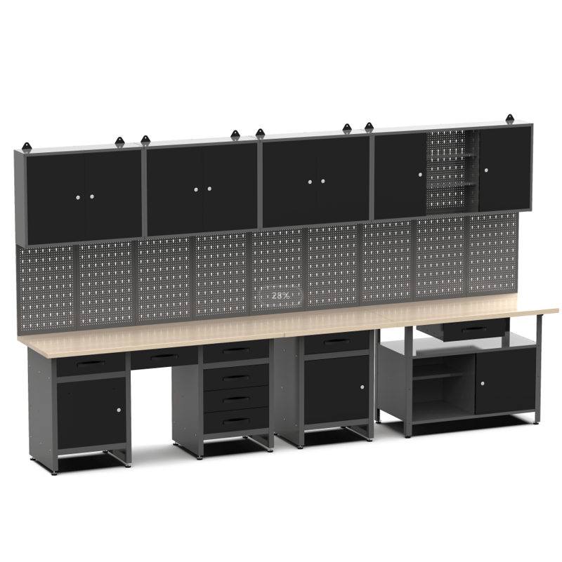 Garageinredning | Stålkonstruktion | Väggskåp & Arbetsbänk | Grå/Svart, undefined