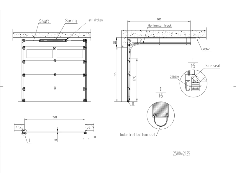 Garageport takskjutport med fjärrstyrning | 2,5m bred | Med fönster, undefined