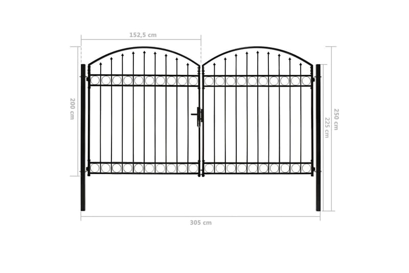 Dubbelgrind med välvd topp 300x200 cm stål svart - Svart - Hus & renovering - Insynsskydd & inhägnad - Grind