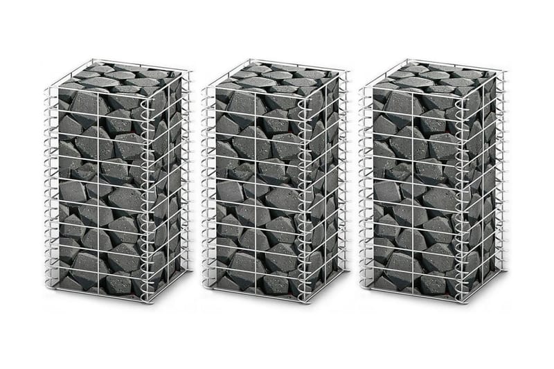 Gabionkorg set 3 st galvaniserad tråd 25x25x50 cm - Silver - Gabion