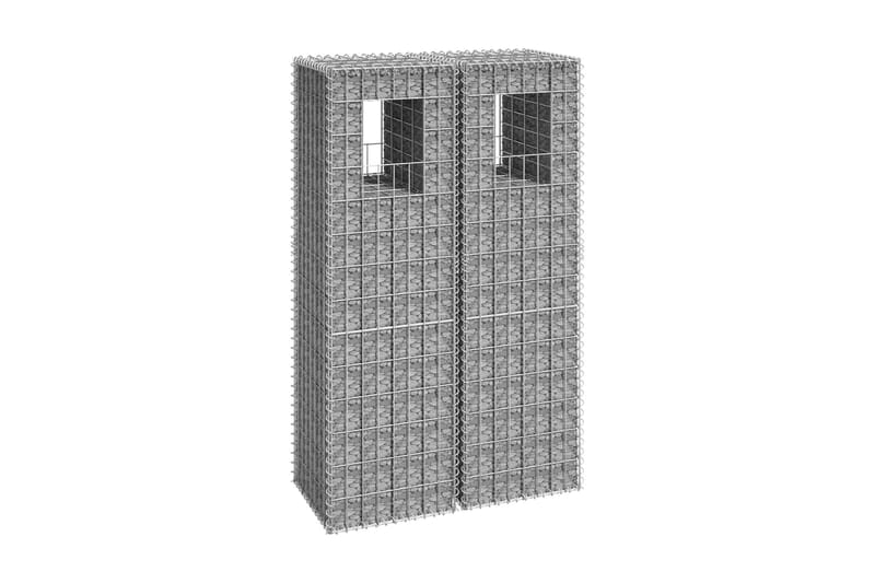 Gabionkorgar 2 st stolpformade 40x40x140 cm järn - Silver - Gabion