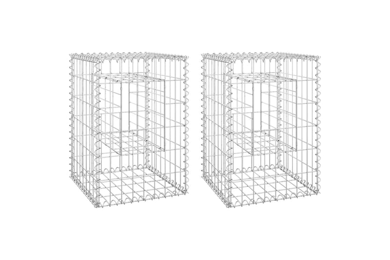 Gabionkorgar 2 st stolpformade 40x40x60 cm järn - Silver - Gabion