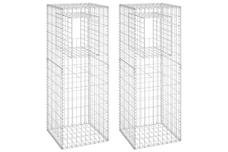 Gabionkorgar 2 st stolpformade 50x50x140 cm järn - Silver - Hus & renovering - Insynsskydd & inhägnad - Mur