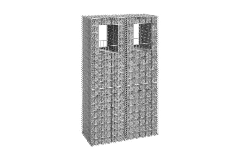 Gabionkorgar 2 st stolpformade 50x50x180 cm järn - Silver - Gabion