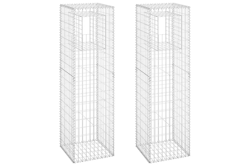 Gabionkorgar 2 st stolpformade 50x50x180 cm järn - Silver - Hus & renovering - Insynsskydd & inhägnad - Mur