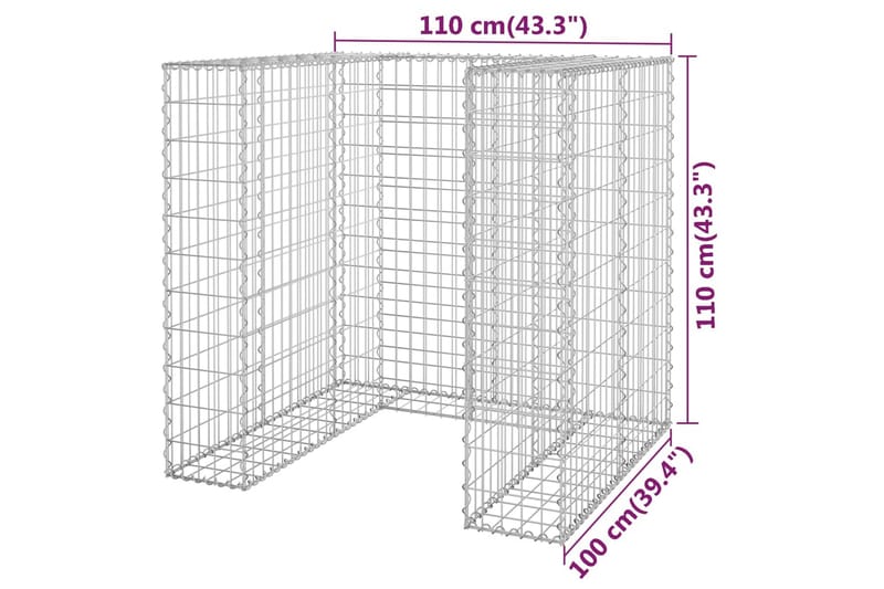 Gabionmur för soptunna galvaniserat stål 110x100x110 cm - Silver - Gabion