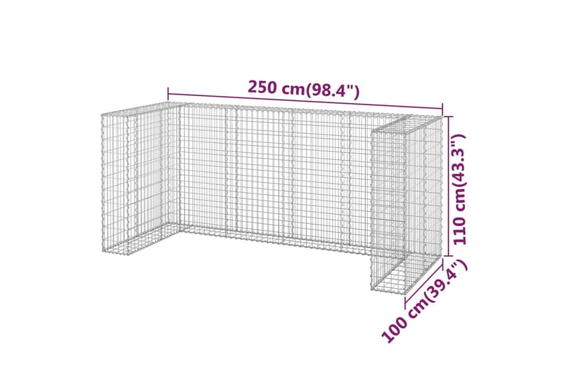 Gabionmur för soptunnor galvaniserat stål 250x100x110 cm - Silver - Hus & renovering - Insynsskydd & inhägnad - Mur