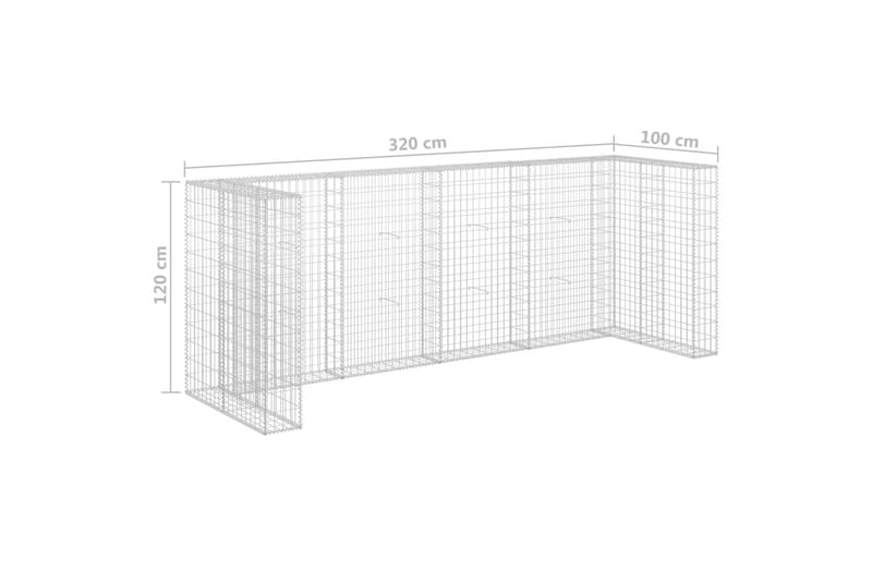 Gabionmur för soptunnor galvaniserat stål 320x100x120 cm - Silver - Hus & renovering - Insynsskydd & inhägnad - Mur