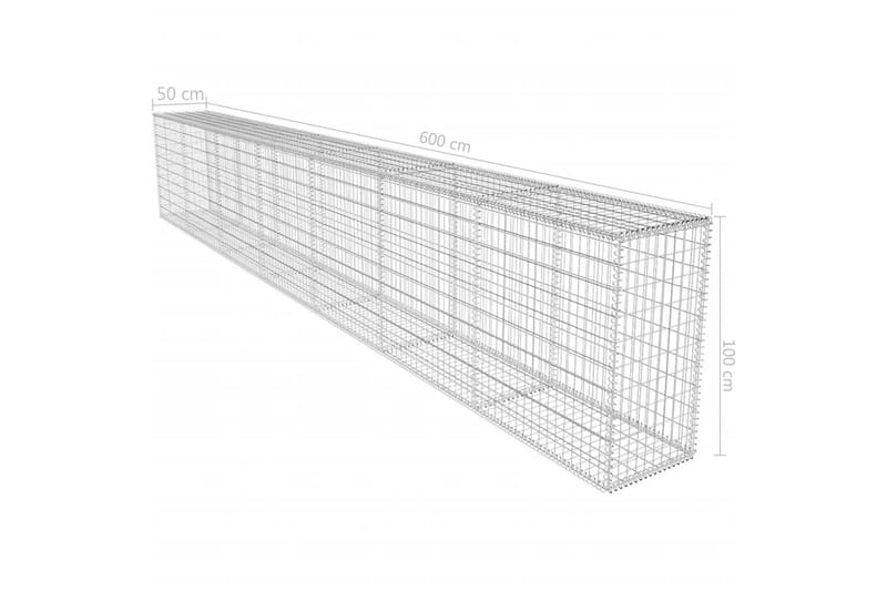 Gabionmur med lock galvaniserat stål 600x50x100 cm - Silver - Hus & renovering - Insynsskydd & inhägnad - Mur