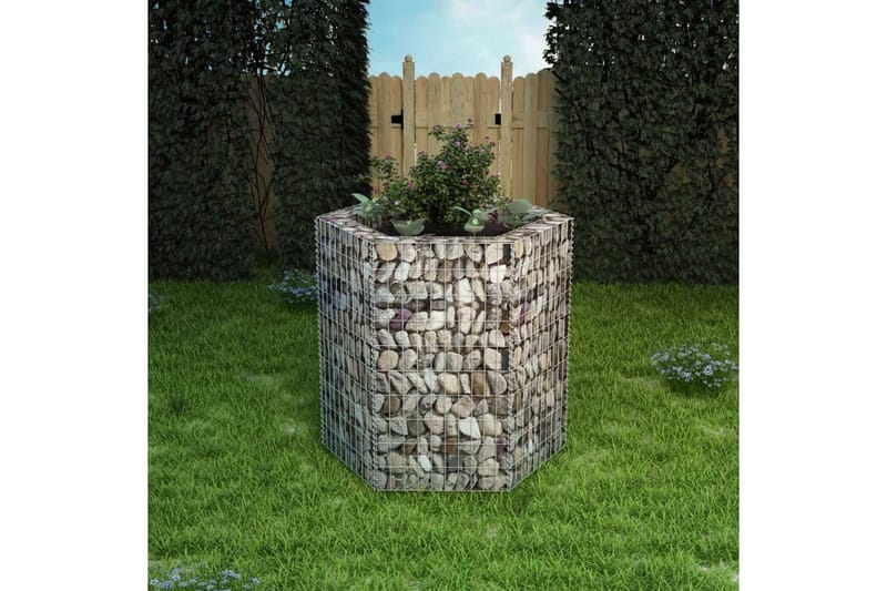 Hexagonal planteringsgabion upphöjd 100x90x100 cm - Silver - Hus & renovering - Insynsskydd & inhägnad - Mur