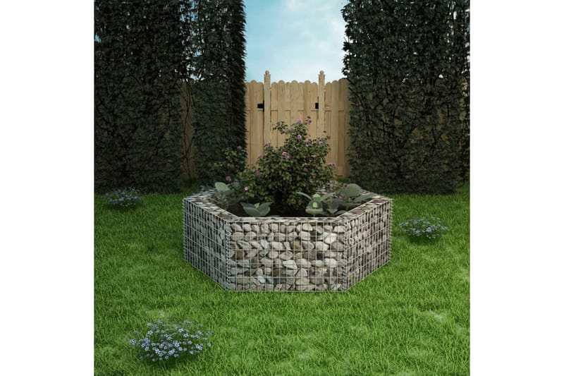 Hexagonal planteringsgabion upphöjd 160x140x50 cm - Silver - Hus & renovering - Insynsskydd & inhägnad - Mur