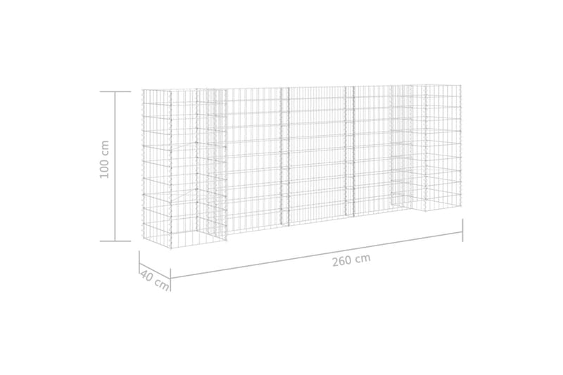 Planteringsgabion H-formad stål 260x40x100 cm - Silver - Hus & renovering - Insynsskydd & inhägnad - Mur