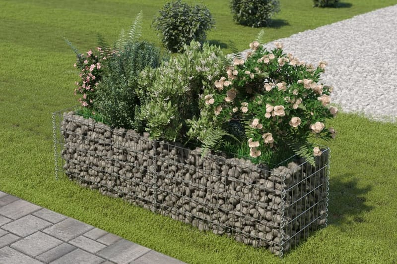 Planteringsgabion upphöjd galvaniserat stål 180x50x50 cm - Silver - Hus & renovering - Insynsskydd & inhägnad - Mur