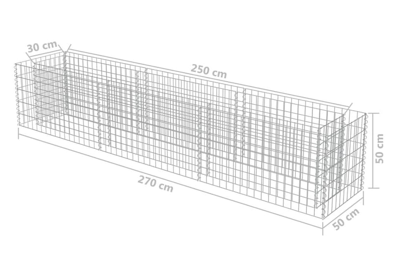 Planteringsgabion upphöjd galvaniserat stål 270x50x50 cm - Silver - Hus & renovering - Insynsskydd & inhägnad - Mur