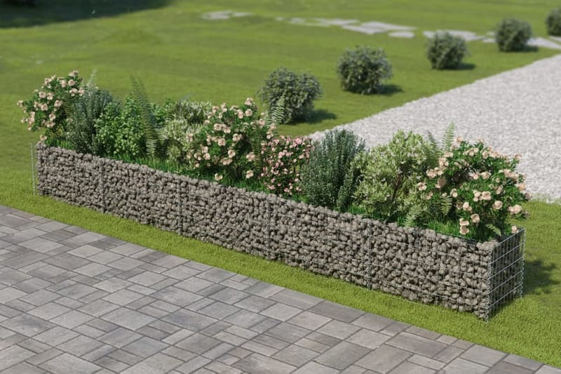 Planteringsgabion upphöjd galvaniserat stål 450x50x50 cm - Silver - Hus & renovering - Insynsskydd & inhägnad - Mur