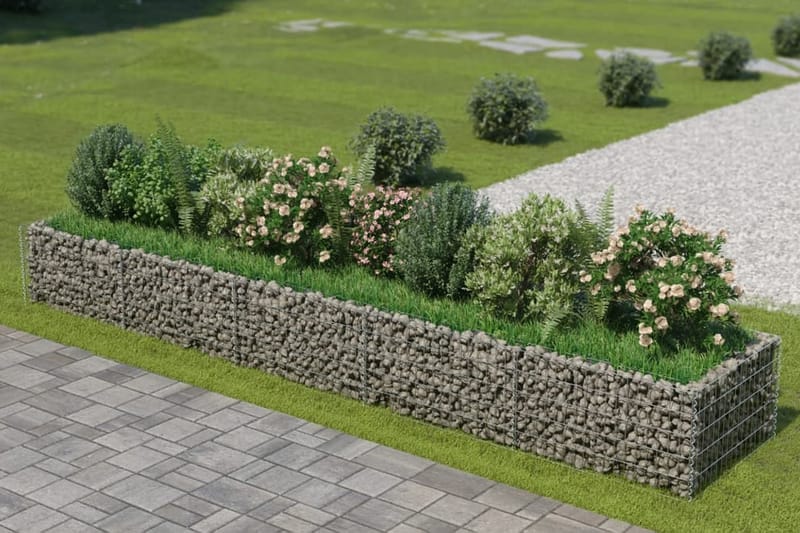 Planteringsgabion upphöjd galvaniserat stål 450x90x50 cm - Silver - Hus & renovering - Insynsskydd & inhägnad - Mur