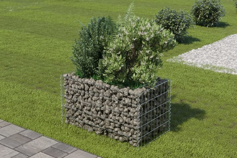 Planteringsgabion upphöjd galvaniserat stål 90x50x50 cm - Silver - Hus & renovering - Insynsskydd & inhägnad - Mur