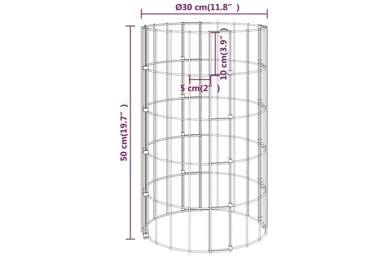 Planteringsgabion upphöjd rund galvaniserat stål 30x50 cm - Silver - Gabion