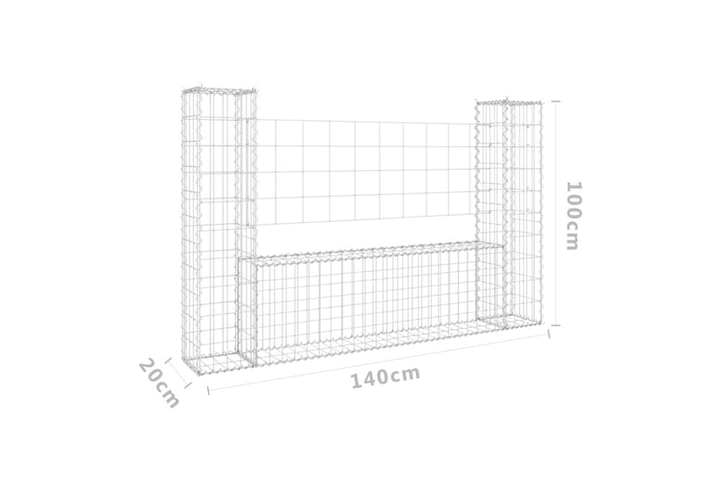 U-formad Gabionkorg med 2 stolpar järn 140x20x100 cm - Silver - Hus & renovering - Insynsskydd & inhägnad - Mur