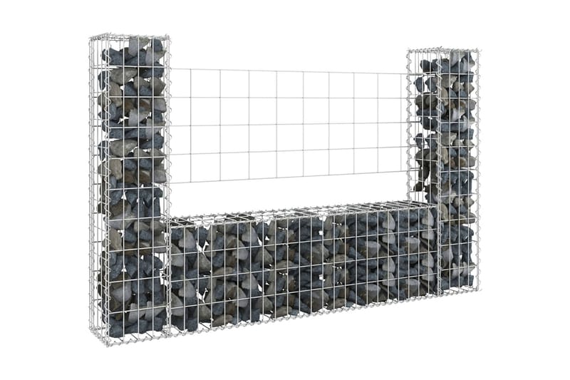 U-formad Gabionkorg med 2 stolpar järn 140x20x100 cm - Silver - Gabion