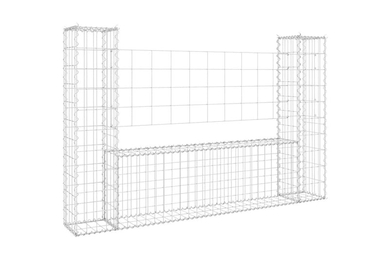 U-formad Gabionkorg med 2 stolpar järn 140x20x100 cm - Silver - Hus & renovering - Insynsskydd & inhägnad - Mur
