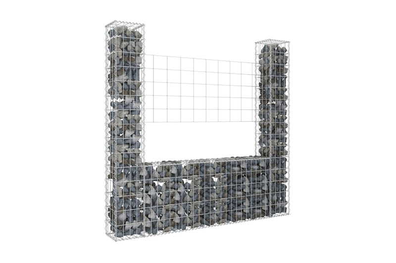 U-formad Gabionkorg med 2 stolpar järn 140x20x150 cm - Silver - Gabion