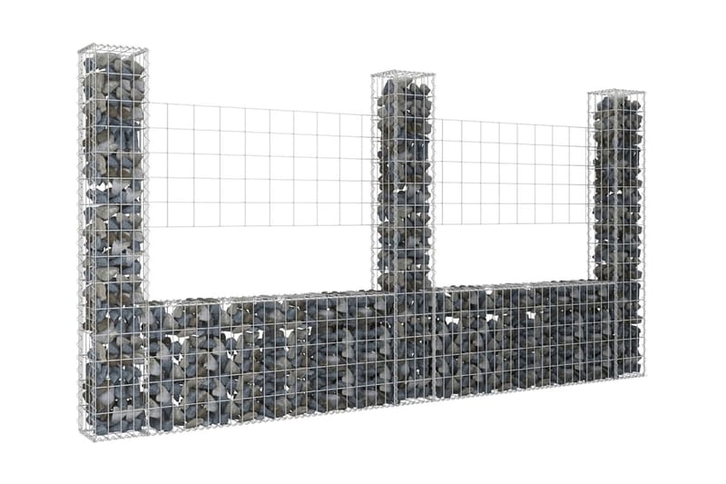 U-formad gabionkorg med 3 stolpar järn 260x20x150 cm - Silver - Gabion