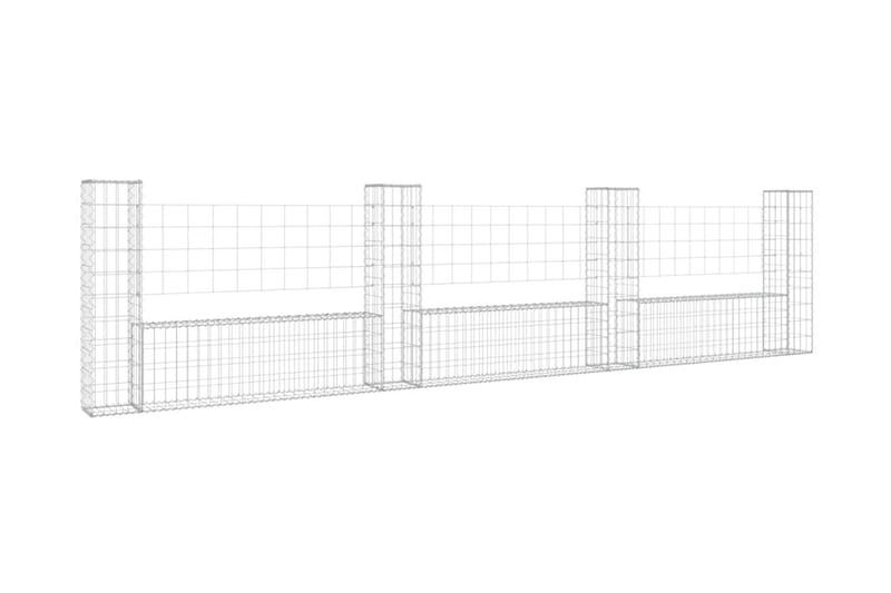 U-formad gabionkorg med 4 stolpar järn 380x20x100 cm - Silver - Hus & renovering - Insynsskydd & inhägnad - Mur