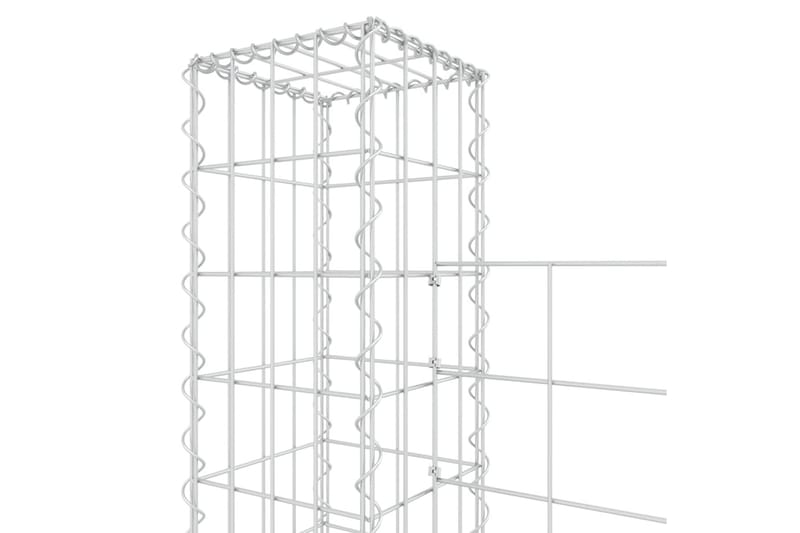 U-formad gabionkorg med 4 stolpar järn 380x20x150 cm - Silver - Gabion