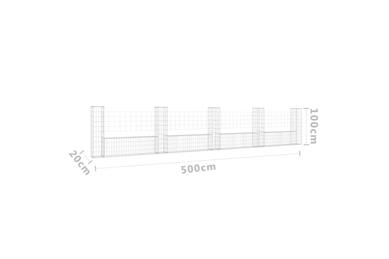 U-formad gabionkorg med 5 stolpar järn 500x20x100 cm - Silver - Hus & renovering - Insynsskydd & inhägnad - Mur