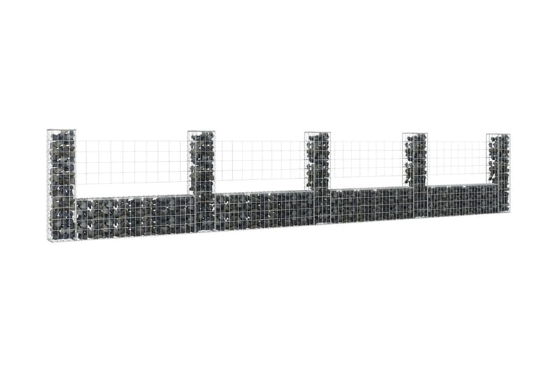 U-formad gabionkorg med 5 stolpar järn 500x20x100 cm - Silver - Gabion