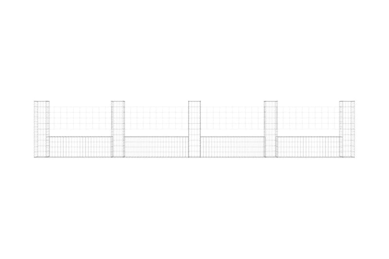 U-formad gabionkorg med 5 stolpar järn 500x20x100 cm - Silver - Hus & renovering - Insynsskydd & inhägnad - Mur