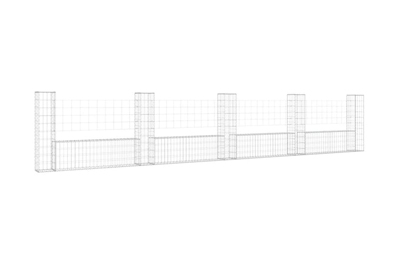 U-formad gabionkorg med 5 stolpar järn 500x20x100 cm - Silver - Hus & renovering - Insynsskydd & inhägnad - Mur