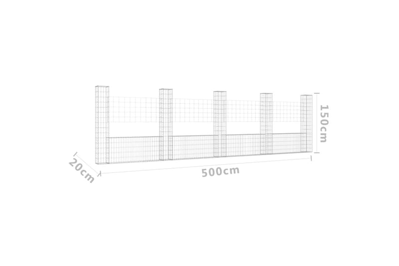 U-formad gabionkorg med 5 stolpar järn 500x20x150 cm - Silver - Hus & renovering - Insynsskydd & inhägnad - Mur