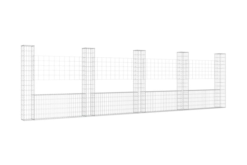 U-formad gabionkorg med 5 stolpar järn 500x20x150 cm - Silver - Hus & renovering - Insynsskydd & inhägnad - Mur