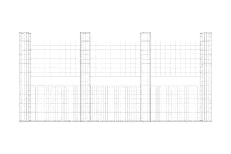 U-formad gabionkorg med 5 stolpar järn 500x20x200 cm - Silver - Hus & renovering - Insynsskydd & inhägnad - Mur