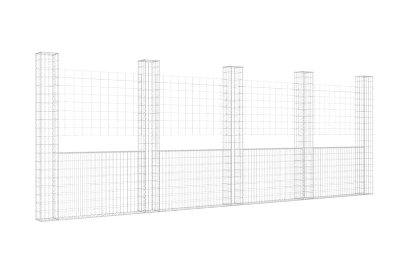 U-formad gabionkorg med 5 stolpar järn 500x20x200 cm - Silver - Hus & renovering - Insynsskydd & inhägnad - Mur