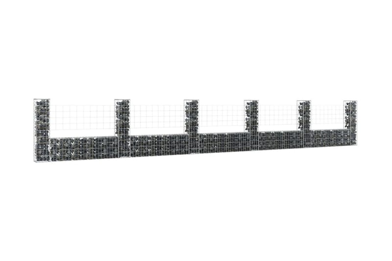 U-formad gabionkorg med 6 stolpar järn 620x20x100 cm - Silver - Gabion