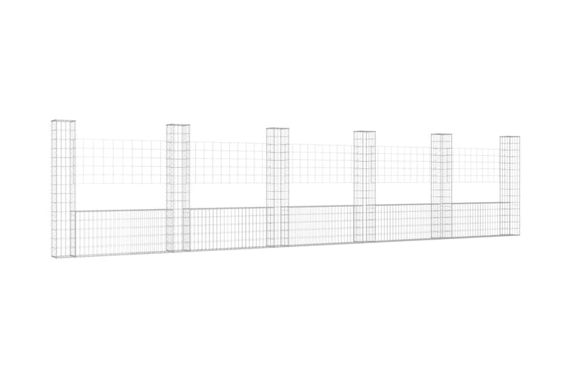 U-formad gabionkorg med 6 stolpar järn 620x20x150 cm - Silver - Gabion