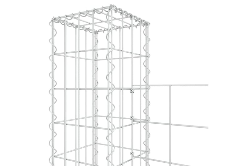 U-formad gabionkorg med 6 stolpar järn 620x20x200 cm - Silver - Gabion