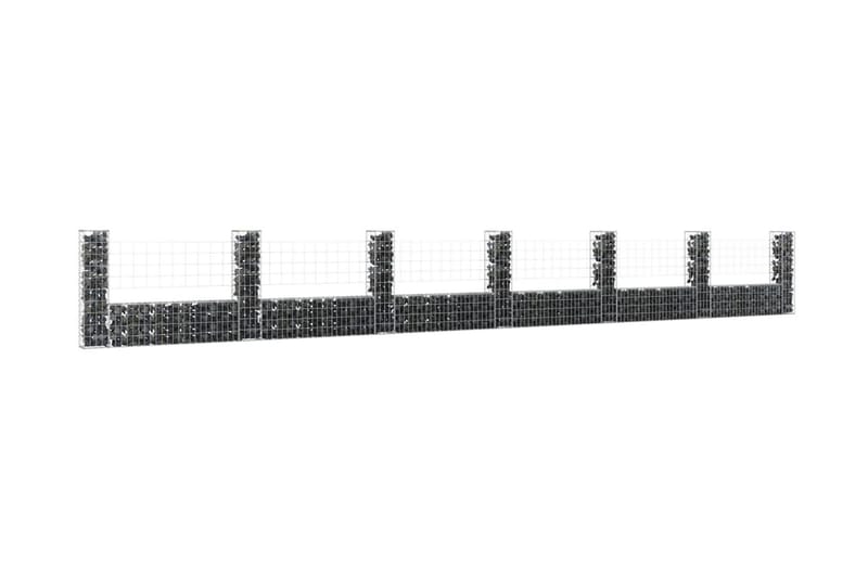 U-formad Gabionkorg med 7 stolpar järn 740x20x100 cm - Silver - Gabion