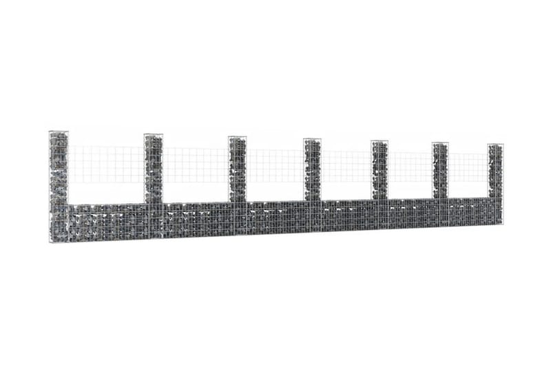 U-formad Gabionkorg med 7 stolpar järn 740x20x150 cm - Silver - Gabion