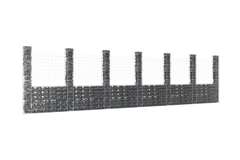 U-formad Gabionkorg med 7 stolpar järn 740x20x200 cm - Silver - Hus & renovering - Insynsskydd & inhägnad - Mur