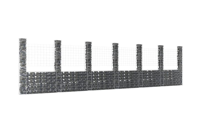 U-formad Gabionkorg med 7 stolpar järn 740x20x200 cm - Silver - Gabion