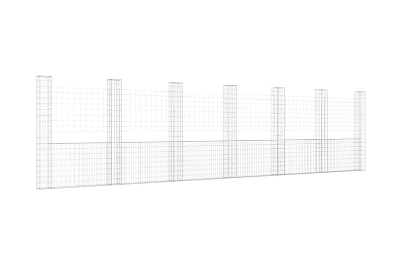 U-formad Gabionkorg med 7 stolpar järn 740x20x200 cm - Silver - Hus & renovering - Insynsskydd & inhägnad - Mur
