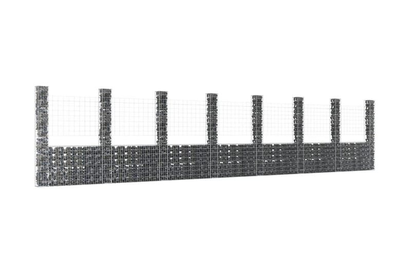 U-formad gabionkorg med 8 stolpar järn 860x20x200 cm - Silver - Hus & renovering - Insynsskydd & inhägnad - Mur