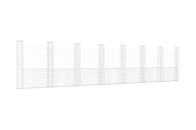 U-formad gabionkorg med 8 stolpar järn 860x20x200 cm - Silver - Hus & renovering - Insynsskydd & inhägnad - Mur